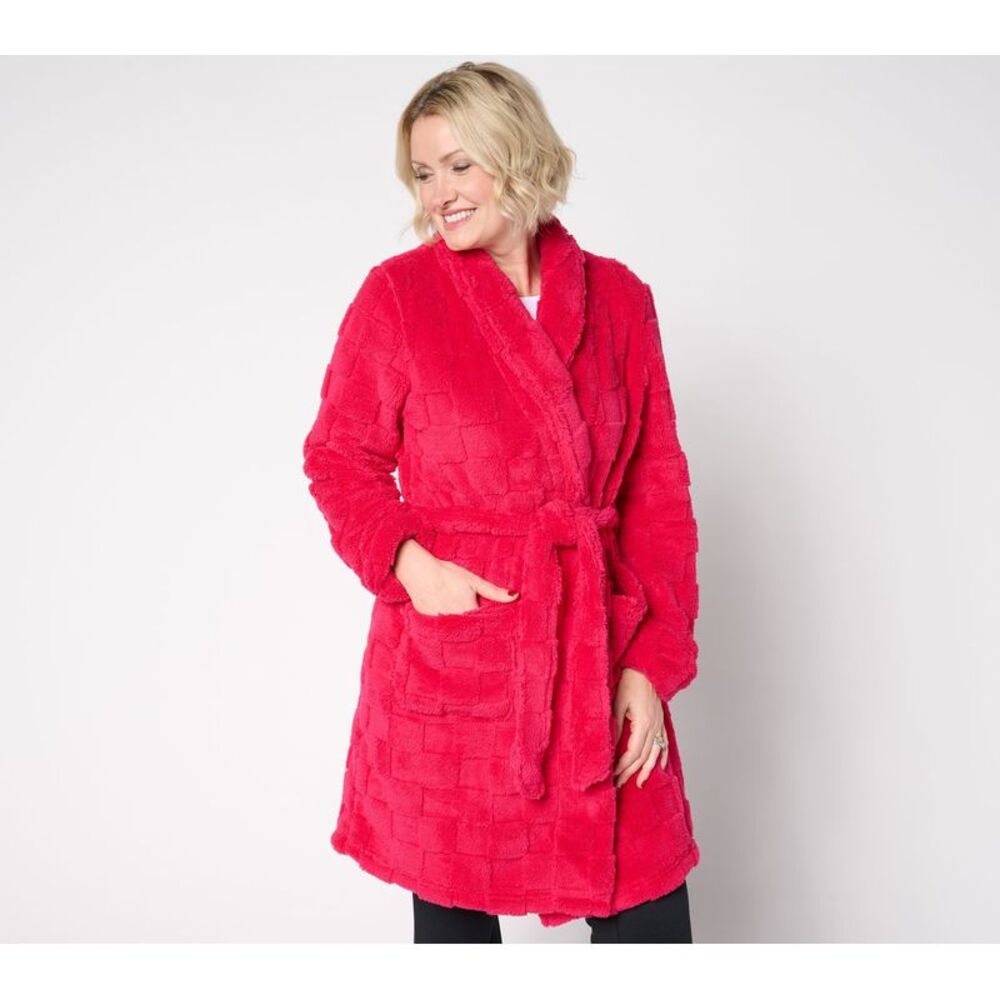 Muk Luks Women's Plus Sz Sleepwear 2X Checkerboard h Robe Red A678329 - Picture 1 of 4